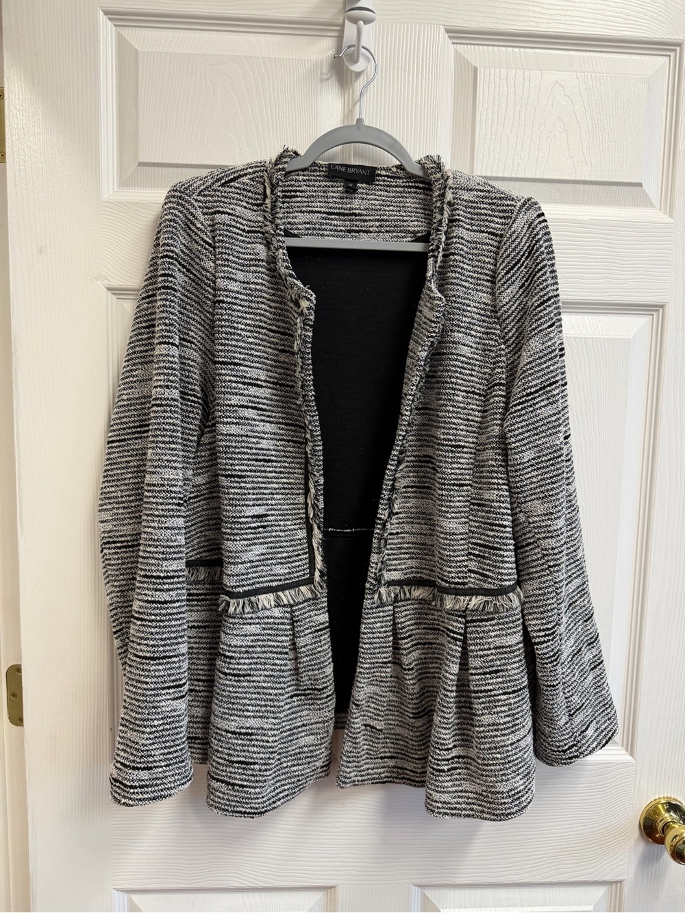 Lane Bryant Black and White Textured Open-Front Peplum Blazer